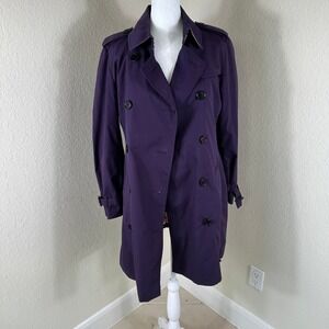 Burberry Trench Coat Womens 4 Purple Double Breasted Belted Made in England